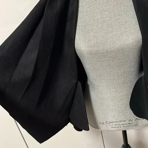 Drape Front Faux Leather Open Jacket Pockets, Size M - Picture 10 of 13